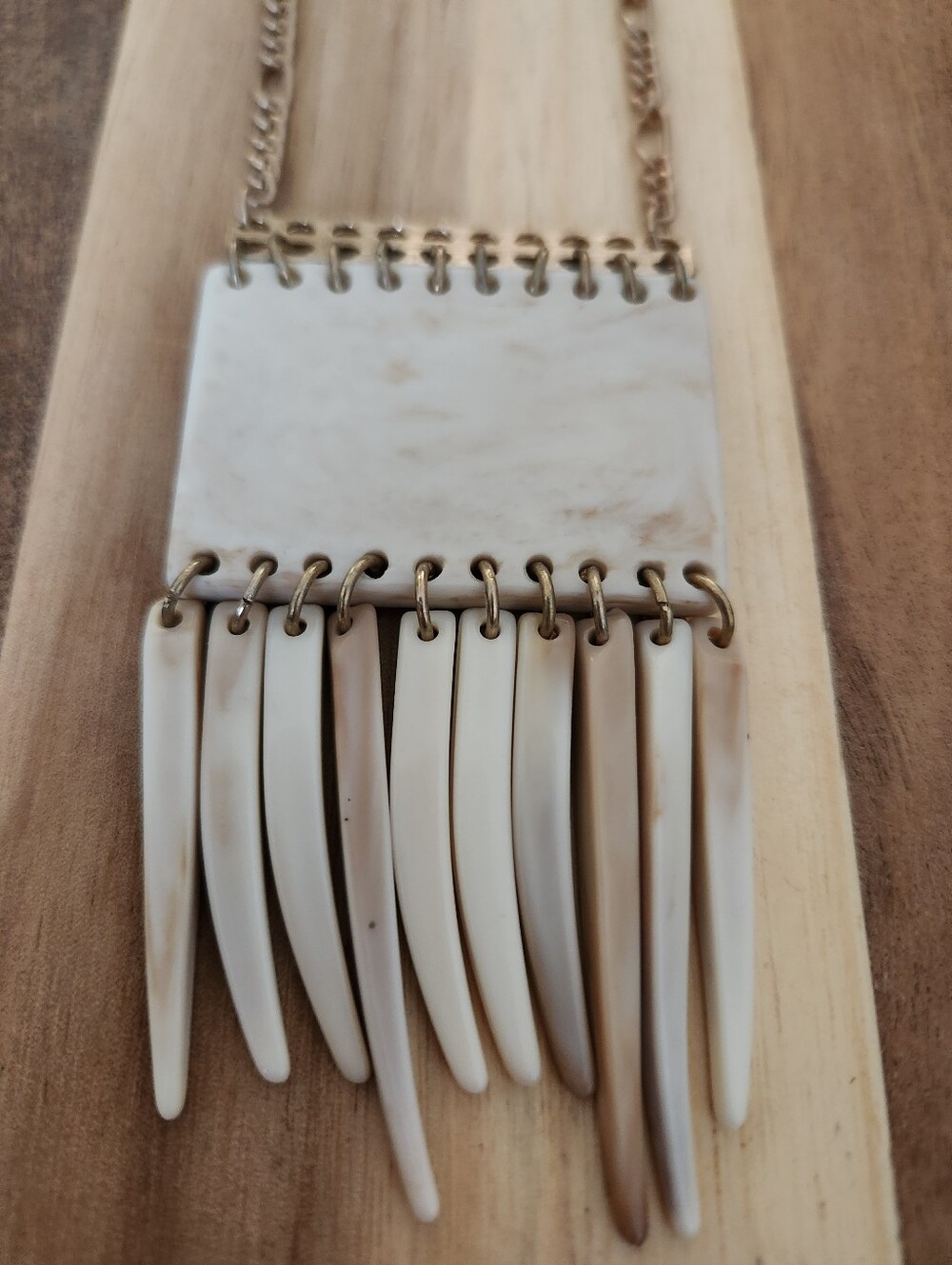 BOHO LONG GOLD CREAM BOUTIQUE NECKLACE FRINGE ARTISAN VIBE